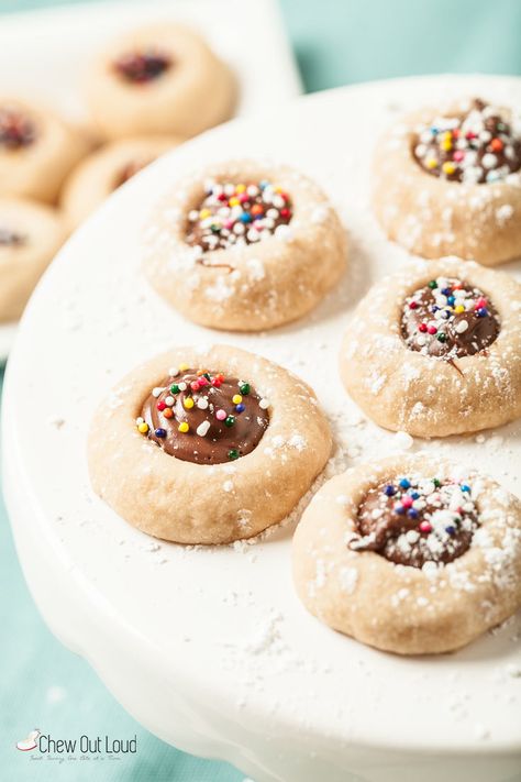 4-Ingredient Nutella Shortbread Thumbprint Cookies | Chew Out Loud Nutella Shortbread, Nutella Bread Pudding, Shortbread Thumbprint Cookies, Cny Cookies, Nutella Bread, Almond Blossoms, Buttery Shortbread Cookies, Buttery Shortbread, Kiss Cookies