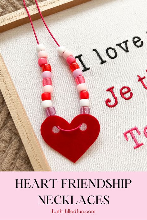 heart friendship necklaces craft for kids Valentine's Crafts For Kids, Friendship Craft, Friendship Crafts, Preschool Prep, Friendship Necklace, Valentine Crafts For Kids, Friendship Necklaces, Valentines Necklace, Bracelet Crafts