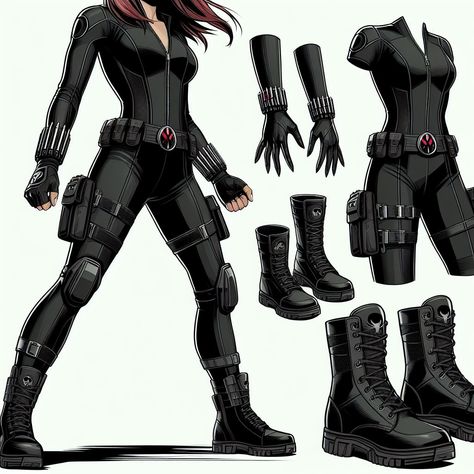 Shifting Mcu Suit, Black Dress Spy, Black Widow Oc Suit, Black And Gold Superhero Suit Female, Bnha Oc Outfit, Mha Suit Ideas, Black Widow Suit Design, Black Widow Oc, Black Superhero Suit Female