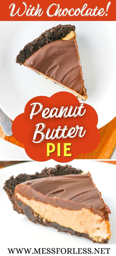 Pin this Chocolate Peanut Butter Pie recipe for your next dessert craving. Easy no-bake steps with rich chocolate and creamy peanut butter! Chocolate Peanut Butter Pie With Graham Cracker Crust, Chocolate Pb Pie, Chocolate Peanutbutter Pie, Easy Chocolate Pie Recipe, Peanut Butter Pie Recipe, Peanut Butter Cream Pie, Healthy Chocolate Pudding, Butter Pie Recipe, Baking Recipes Pie