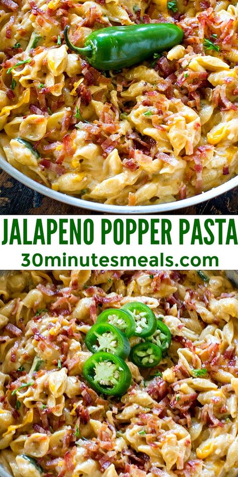 Jalapeno Pasta, Jalapeno Popper Pasta, Creamy Pasta Dinner, Pasta With Bacon, Best Pasta Recipes, Bacon Pasta, Jalapeno Popper, Bacon Cheddar, Jalapeno Poppers