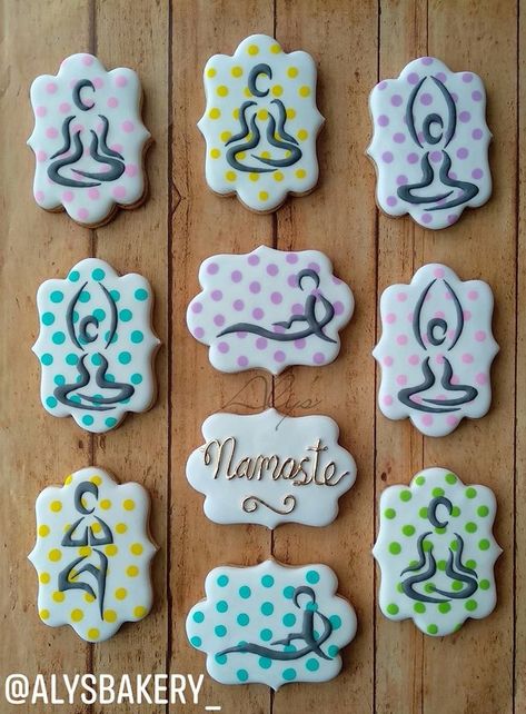 Yoga Cookies Decorated, Cookies Theme, Baked Goods, Sugar Cookies, Cookie Decorating, Biscuits, Cupcake Cakes, Sugar Cookie, Christmas Gifts