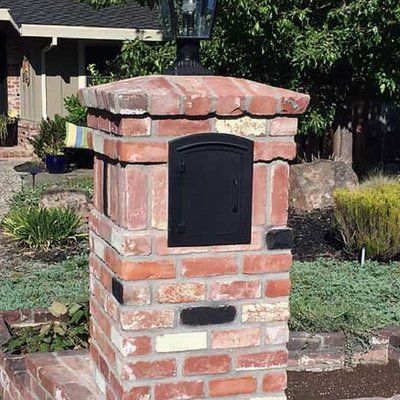 Stone Mailbox, Brick Mailbox, Mailbox Makeover, Mailbox Ideas, Yard Inspiration, Fine Art Lighting, Brick Columns, Architectural Mailboxes, Modern Mailbox