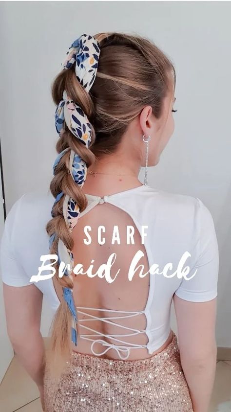 Bandana Braid Hairstyles, Hair Styles With Scarf, Scarf Hairstyles Braids, Scarf Braid Hairstyles, Braid With Scarf, Hairstyle Scarf, Scarf Braid, Poppy Hairstyles, Sarong Scarf