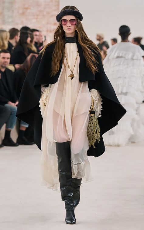 Women's Chloé Fall/winter 2024 Collection | Moda Operandi Chloe Fashion, Wool Cape Coat, Lace Cape, Wool Cape, Cape Coat, Silk Midi Dress, Fashion Show Collection, Fall 2024, Moda Operandi