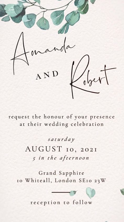 Txt Message, Watercolour Eucalyptus, Digital Wedding Invitations Design, Electronic Wedding Invitations, Handwriting Calligraphy, Digital Invitations Wedding, Eucalyptus Wedding Invitation, Animated Invitations, Invitation Video