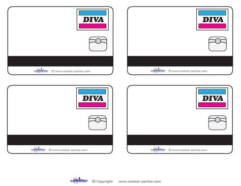 Blank Diva Credit Card Thank You Cards for a Mall Scavenger Hunt - Free Scavenger Hunt Ideas and Printables Credit Card Printable, Blank Credit Card, Kids Credit Card, Credit Card Template, Credit Card Pictures, Credit Card Design, Card Templates Printable, Id Card Template, Card Templates Free