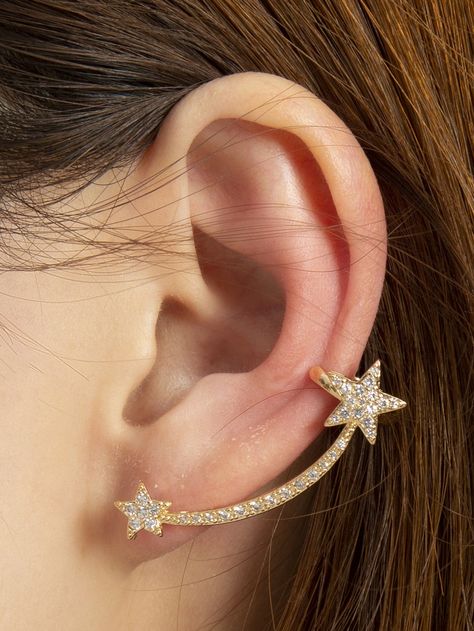 Zircon Inlaid Star Ear Climber Ear Wrap Earrings, Star Decor, Cuff Jewelry, Ear Climbers, Climber Earrings, Crystal Stars, Evil Eye Pendant, Girls Jewelry, Cuff Earrings