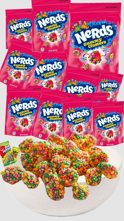 NERDS GUMMY CLUSTERS👹 Nerd Clusters, Nerds Gummy Clusters, Gummy Clusters, Cute Food Wallpaper, American Snacks, Sleepover Food, Food Wallpaper, Cute Food, Jelly