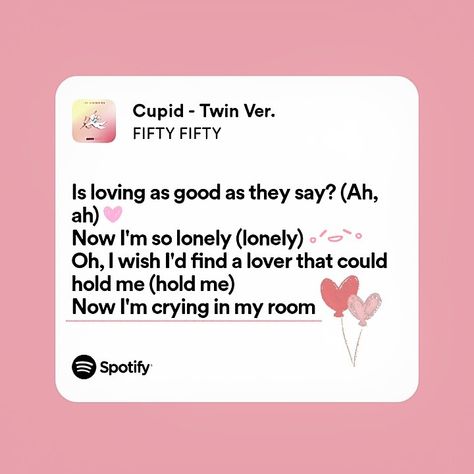 #cupid #fiftyfifty #kpop #cupidkpop #kpopsong #cupid #cupidtwinversion #englishversioncupid Cupid Spotify Fifty Fifty, Cupid Fifty Fifty, Fifty Fifty Cupid, Pretty Hearts, Fifty Fifty, Spotify Playlists, Pop Lyrics, Just Lyrics, Hold Me