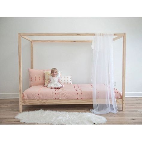 Wood Twin Teepee Bed 🌟 #toddlergames #toddlers #toddlertoys #firstbirthday #firstbirthdayideas #nurserydecor #nursery #babyroom #babyroomdesign #kidsroom #toddlerroom #montessory #woodentoys #firstbirthdayparty #kidsofinstagram #playroomdecor #woodentoys #imagineplay #playroomdecor #playroomdesign #toddlerapproved #activitiesforkids #education #stemforkids Twin Montessori Bed, Twin Canopy Bed, Toddler Bed Frame, Wood Canopy Bed, Toddler Floor Bed, Teepee Bed, Floor Bed Frame, Crib Bed, Wood Canopy