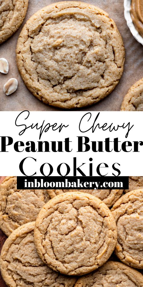 These are the best chewy peanut butter cookies! They're super easy to make, with extra chewy centers, lots of peanut butter flavor, crispy edges and the perfect "bite". Best Chewy Peanut Butter Cookies, Chewy Peanut Butter Cookie Recipe, In Bloom Bakery, Bloom Bakery, Soft Peanut Butter Cookies, Best Peanut Butter Cookies, Easy Peanut Butter Cookies, Healthy Food Habits, Chewy Peanut Butter Cookies