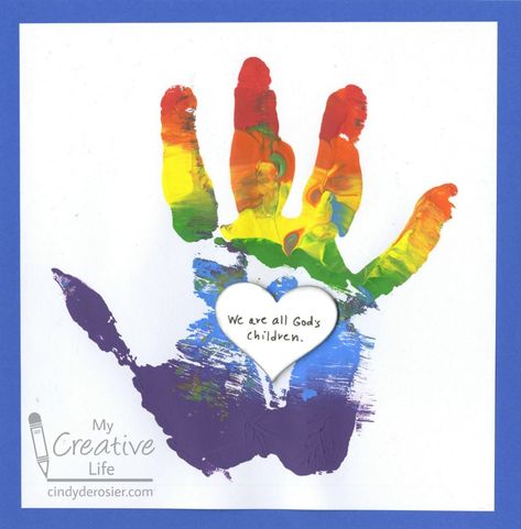 'We Are All God's Children' Handprint Craft | Fun Family Crafts Handprint Duck, Handprints Art, Hand Print Crafts For Kids, Youth Group Crafts, Rainbow Handprint, Hand Print Crafts, Valentines Day Clay, Duck Craft, Print Crafts