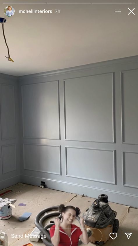 Sitting Room Wall Panelling, Waynes Coating Full Wall, Statement Wall Panelling, Easy Waynes Coating Ideas, Chairrail Wainscoting Bedroom, Paneling Dining Room Wall, Victorian Wall Panelling Bedroom, Blue Wanescoting Ideas, Wall Paneling Ideas Nursery