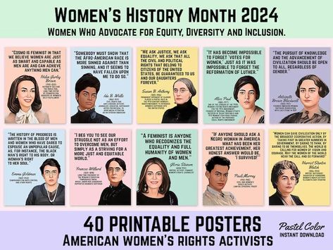 Women's History Month, American Women's Rights Activists, Women Who Advocate for Equity,diversity and Inclusion, 40 Posters Instant Download - Etsy Thailand Posters Decor, Teacher Posters, Diversity And Inclusion, Social Studies Worksheets, Women's History Month, Board Display, Bulletin Board Display, Women's History, Women’s History