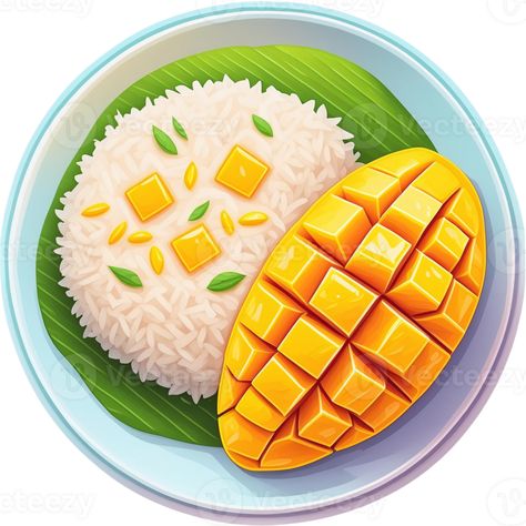 Mango Sticky Rice, Thai dessert Sticky Rice And Mango, Sticky Rice Thai, Mango Sticky Rice, Thai Dessert, Foods Recipes, Sticky Rice, Free Png, Food Animals, Planting Flowers