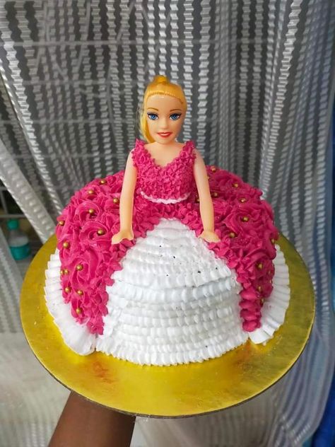 Doll Cake Design Simple, Barbie Doll Cake Ideas, Doll Cake Design, Barbie Cake Designs, Doll Cake Designs, Car Cake Tutorial, Princess Doll Cake, Bible Cake, Cake Roses