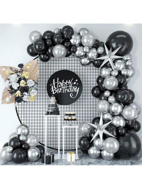 Black And Silver Balloon Garland Kit, Including Black And Silver Latex Balloons And Flower Garland, Perfect For Birthday, Wedding Anniversary, Graduation Party SuppliesI discovered amazing products on SHEIN.com, come check them out! Black And Silver Birthday Theme, Black And Silver Balloon Garland, Silver Themed Birthday Party, Black And Silver Party Theme, Silver Balloon Garland, Bathroom Decor Apartment Small, Silver Balloon, Apartment Small, Silver Party