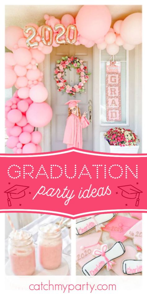 Black And Pink Graduation Party, Silver Graduation Party, Boys High School Graduation Party, Pink Drive, Pink Graduation Party, Grad Party Theme, Girl Graduation Party, Floral Graduation Party, Kindergarten Graduation Party