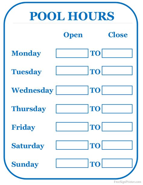 Printable Pool Hours Sign Opening Hours Sign, Store Hours Sign, Business Hours Sign, Making A Business Plan, Closed For Holidays, Small Business Signs, Sign In Sheet, Printable Business, Pinterest For Business