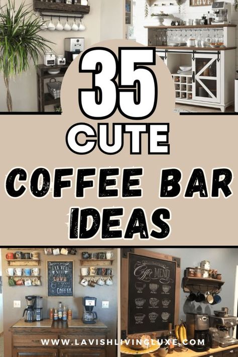 Looking for stylish yet functional coffee bar ideas to recreate? Check out these cute 35 coffee bar ideas that are stylish and functional! We have compiled the best coffee bar ideas in this post and just know there will several coffee bar ideas you'll love and be able to recreate! Coffee Bar Ideas Buffet Table, Coffee Setup Ideas, Coffee Bar Display Ideas, How To Make A Coffee Bar, Coffee Bar For Office, Coffee Bar Shelf Ideas, Cute Coffee Bar Ideas, Diy Coffee Bar Cart, Coffee Station Ideas Countertop