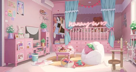 Cute Anime Bedroom Background, Vtuber Bedroom, Vtuber Background Room, Vtuber Room, Vtuber Background, Anime House, Anime Places, Bedroom Drawing, Kawaii Background