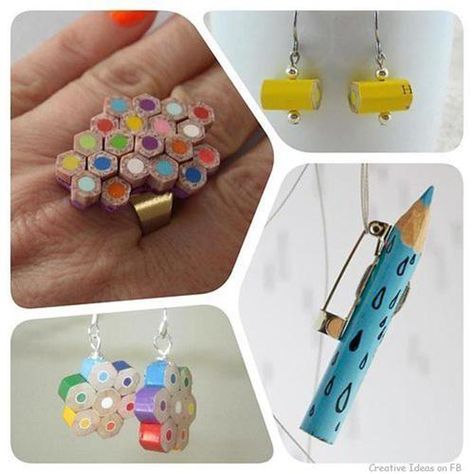 Image de pencil and diy Pencil Accessories, Pencil Crafts, Jewels Diy, Quirky Jewelry, Recycled Jewelry, Crafty Diy, Creative Jewelry, Beads And Wire, Bijoux Diy