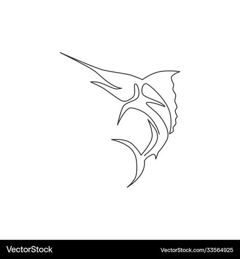 Sailfish Drawing, Marlin Tattoo, Graphic Design Vector, Logo Identity, Single Line Drawing, Continuous Line Drawing, Fresh Meat, Single Line, Continuous Line