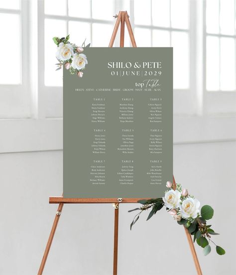 Sage Green Colour Wedding Seating Plan Chart, Plain Colour Table Plans, Modern Wedding Table Plan Signs, Mud Green A1 A2 Wedding Table Plan Seating Board, Modern Wedding Table, Colour Wedding, Wedding Seating Plan, Wedding Table Seating, Contemporary Seating, Green Themed Wedding, Beige Wedding, Wedding Table Plan