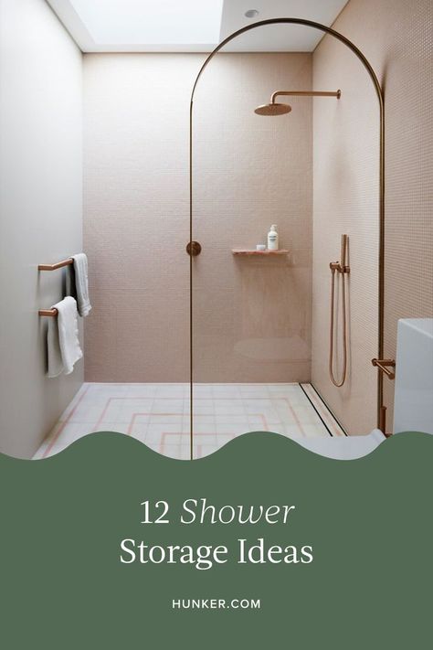 Shower Space Saver, Diy Shower Shelves Ideas, Shower Floating Shelves, Floating Shelf In Shower Wall, Standing Shower Organization, Shower Shelving Ideas, Inside The Shower Storage Ideas, Shower Shelves Ideas, Shower Room Storage