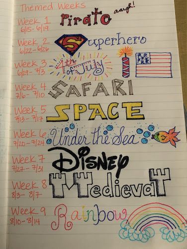 Themed Weeks For School, Different Themes Ideas, Theme Weeks For School, Last Day Of Summer Camp Activities, Summer Camp Cabin Themes, Themed School Days, Themed Work Days, Summer Week Themes For Kids, Themed Summer Weeks