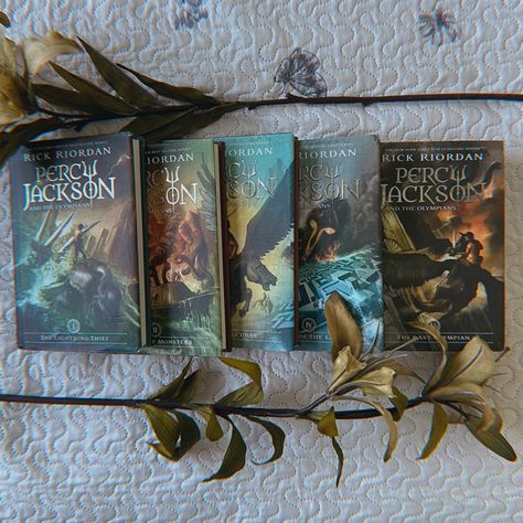 Percy Jackson And The Olympians Books, Pjo Books Aesthetic, Percy Jackson Books Aesthetic, Olympians Aesthetic, Percy Aesthetic, Percy Jackson Aesthetic, Greek Mythology Books, Aesthetic Bookstagram, Faceless Pics