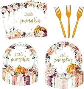 96pcs Little Pumpkin Girl Party Decorations Fall Autumn Floral Baby Shower Happy 1st Birthday Party Tableware Set 24 Guests Thanksgiving Dinner Dessert Plates and Napkins Party Supplies Fall Bridal Shower Decorations, Thanksgiving Baby Shower, Baby Shower Plates, Girls Party Decorations, Floral Birthday Party, Baby Shower Supplies, Pumpkin Party, Pumpkin Baby, Baby Shower Pumpkin