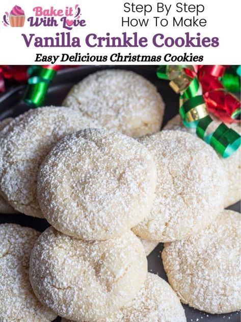 Vanilla Crinkle Cookies, Christmas Cookie Swap, Crinkle Cookies Recipe, Delicious Christmas Cookies, Easter Desserts, Cookie Swap, Crinkle Cookies, Easter Dessert, Confectioners Sugar