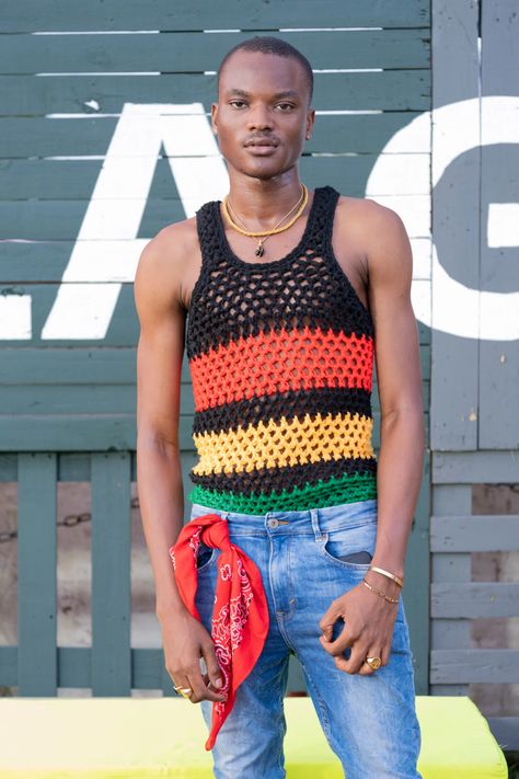 The Best Street Style at Lagos Fashion Week Spring 2022 | Vogue Scarf Cardigan, Lagos Fashion Week, Lagos Fashion, Crochet Men, African Royalty, Mode Crochet, Queer Fashion, Street Style Trends, The Best Street Style