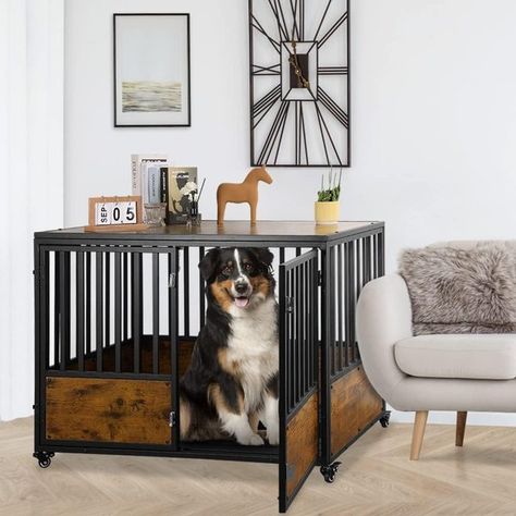 SMONTER Wooden Furniture Style Dog Crate, 38-in - Chewy.com Metal Dog Kennel, Crate Side Table, Heavy Duty Dog Kennel, Furniture Style Dog Crate, Indoor Dog Kennel, Heavy Duty Dog Crate, Cat Crate, Wooden Dog Crate, Large Dog Crate