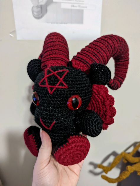 🌟 Just finished a sparkly custom crochet Baphomet for an amazing client! 🧶✨ This mystical creation is truly one-of-a-kind and radiates a captivating energy. 🌙🔮 Can't wait to see how it brings magic into their space! 🖤🕯️ #CustomCrochet #BaphometCreations #HandmadeMagic #CraftyCreations Crochet Baphomet, Knit Baby Blanket Pattern Free, Easy Crochet Animals, Knitting Patterns Free Scarf, Crochet Shop, Crochet Clothing And Accessories, Baby Blanket Knitting Pattern, Custom Crochet, Crochet Animal Patterns