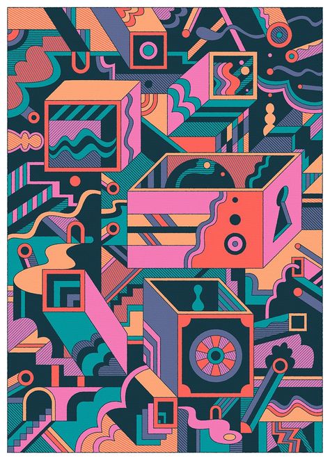 Maximalism Design, Japan Animation, Magick Art, Ghost Train, Geometric Illustration, 3d Inspiration, City Pop, Pop Illustration, Neo Geo