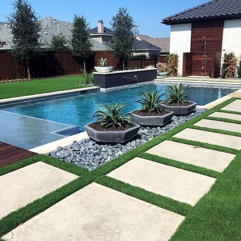 Arizona Backyard Landscaping, Small Pools Backyard, Turf Backyard, Arizona Backyard, Pool House Plans, Pool Remodel, Modern Backyard Landscaping, Backyard Landscaping Plans, Backyard Renovations