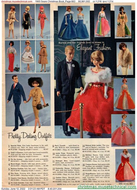 1965 Sears Christmas Book, Page 663 - Catalogs & Wishbooks Sears Christmas Catalog, Vintage Christmas Toys, Barbie Wardrobe, Barbie Mattel, Vintage Barbie Clothes, Barbie Ken, Christmas Book, Barbie Accessories, Vintage Barbie Dolls