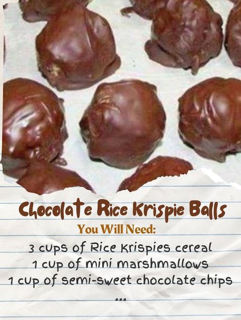 Recipe Today - Irresistible Chocolate Rice Krispie Balls 🍫🌟 Indulge your sweet tooth with these delightful Chocolate Rice Krispie Balls! They're a perfect blend of crispy, chewy, and chocolaty goodness that will leave you craving more. Plus, they're incredibly easy to make, making them the ideal treat for any occasion! Ingredients: 3 cups of Rice Krispies cereal 1 cup of mini marshmallows 1 cup of semi-sweet chocolate chips 2 tablespoons of unsalted butter 1 teaspoon of vanilla extract Pinch of salt Optional: colorful sprinkles for decoration Instructions: In a large mixing bowl, combine the Rice Krispies cereal and mini marshmallows. Set aside. In a microwave-safe bowl, melt the semi-sweet chocolate chips and unsalted butter in 30-second intervals, stirring in between until smooth and f Chocolate Rice Krispie Balls, Rice Krispie Balls, Chocolate Rice Crispy, Rice Krispies Cereal, Rice Krispie Cereal, Cup Of Rice, Rice Krispie Treats, Rice Krispie, Semi Sweet Chocolate Chips