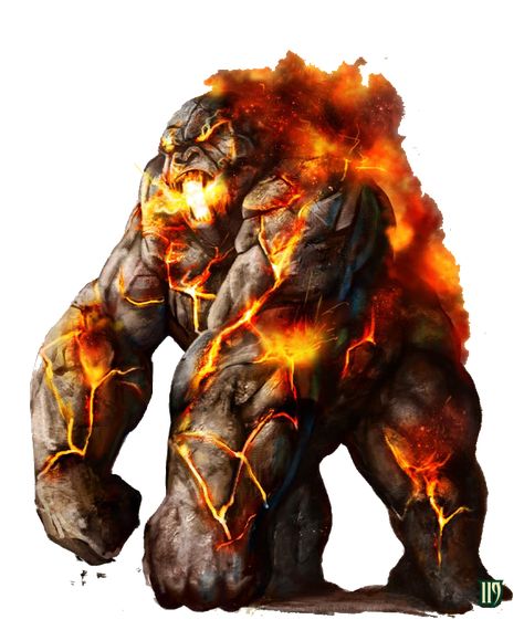 fantasy RPG monster outsider beast ape gorilla fire flame lava spirit Stone Elemental, Ape Monster, Monsters Fantasy Art, Desert Creatures, Fire Artwork, Fire Giants, Fantasy Art Couples, Kaiju Design, Fire Demon