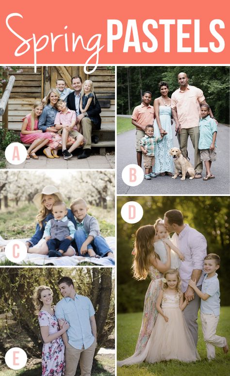 Pastels for Spring Photography Pastel Family Pictures Outfits, Easter Pictures Family, Spring Photoshoot Outfits, Spring Family Pictures, Family Photos What To Wear, Family Photo Colors, Spring Portraits, Digital Photography Backdrops, Smoked Food