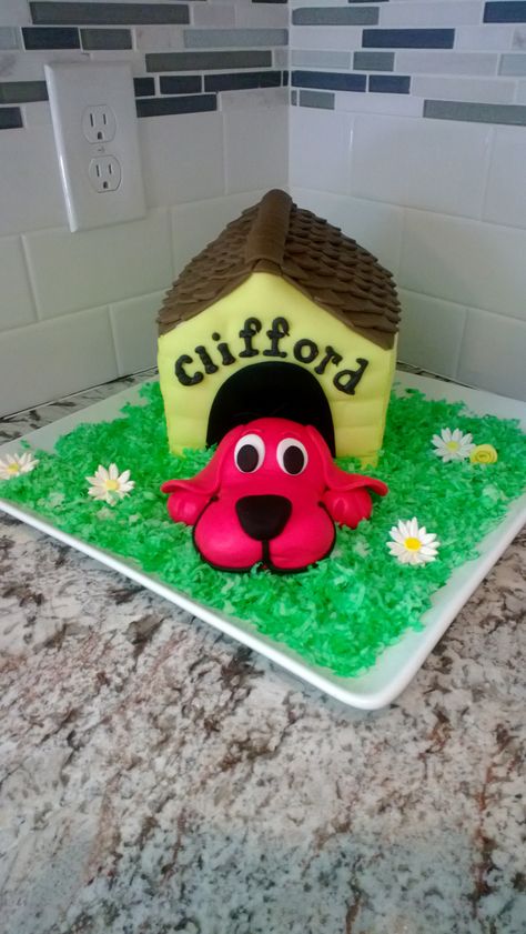 Clifford cake.  Doghouse cake.  Cake I made for Caroline's 3rd birthday. Clifford Birthday Cake, Clifford Birthday Party, Bday Themes, Cake Kids, Birthday Crafts, Flower Cupcakes, Decorated Cakes, Surprise Party, Red Dog