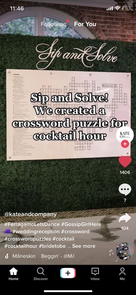 Cocktail Hour Crossword Puzzle, Bachelorette Bachelor Party, Cocktail Hour Wedding, Wedding Spain, Let's Get Married, Crossword Puzzles, Lets Dance, Wedding Cocktails, Crossword Puzzle