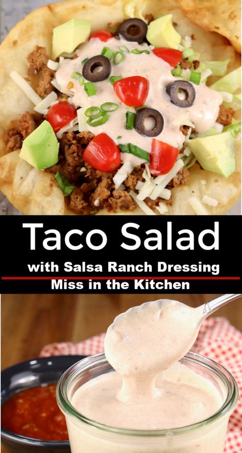 Salsa Ranch Dressing, Easy Taco Salad Recipe, Taco Salad Dressing, Salsa Ranch, Taco Salat, Taco Salad Bowls, Keto Taco Salad, Healthy Tacos Salad, Taco Toppings