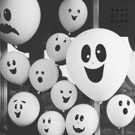 Halloween Ghost Theme Decor, Ghost Balloons Diy, Ghost Faces Ideas, Ghost Theme Party, Christmas Gift Exchange Party, Diy Halloween Party Decor, Ghost Birthday Party, Ghost Balloons, Chalkboard Contact Paper