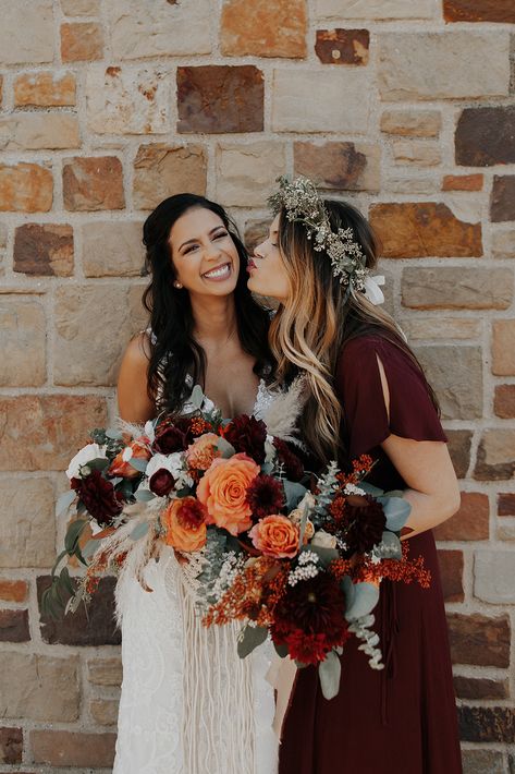 Fall Boho Wedding// White Rock Lake// Tyler + Kyle | Dallas Wedding Florist R Love Floral Design Orange And Navy Blue Wedding, Burnt Orange And Navy Blue, Bridesmaid Dresses Burgundy, September Wedding Colors, Fall Boho Wedding, Orange Wedding Bouquet, Burnt Orange Wedding, Orange Wedding Flowers, Burnt Orange Weddings