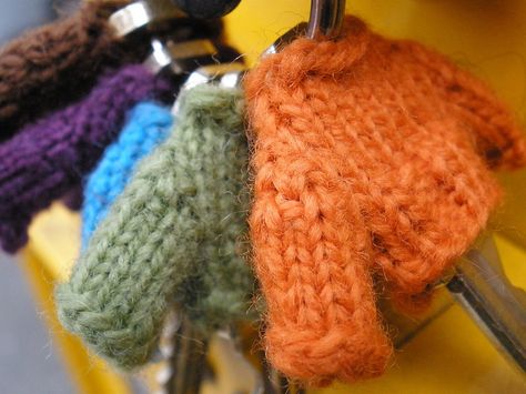 Cozy Keys 1 by Flying Amos, via Flickr  So making these. Key Sweater, Crochet Key Cover, Knitted Items, Stash Buster, Yarn Stash, Key Cover, Crochet Motifs, Key Covers, Stockinette Stitch