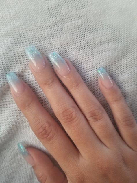 Blue Sparkly Ombre Nails, Blue Ombre Sparkle Nails, Ombre Nails Blue Glitter, Blue Glitter Ombré Nails, Blue French Fade Nails, Blue Ombre Nails With Glitter, Blue Powder Nails, Blue Ombre Glitter Nails, Faded Nails Ombre